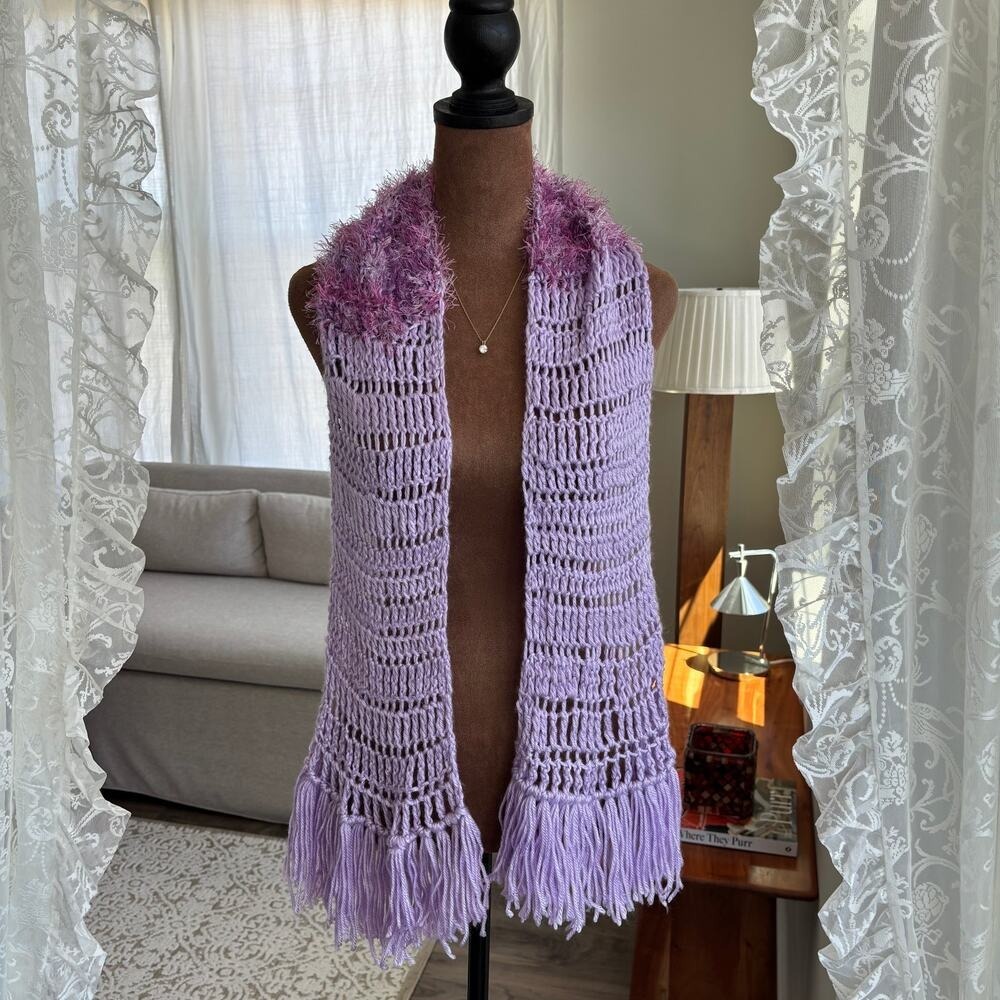 Scarf Style Halter Top Tube Top Y2K Lavender Purple Knit Fringe Festival 60 Inch